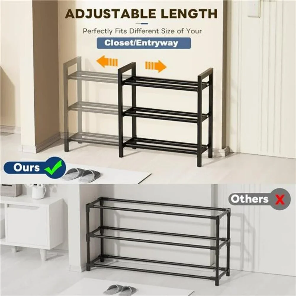 Expandable shoe rack 3 tier adjustable shoe organizer for closet entryway storag